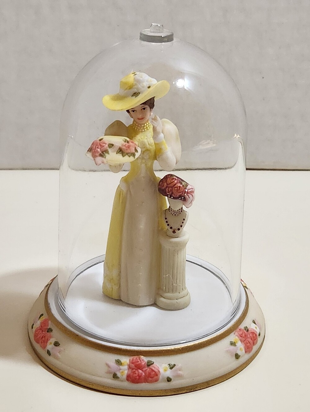 Avon Collectibles Mrs. P.F.E. Albee 2005 Mini Ceramic Figurine w/ Dome & Base